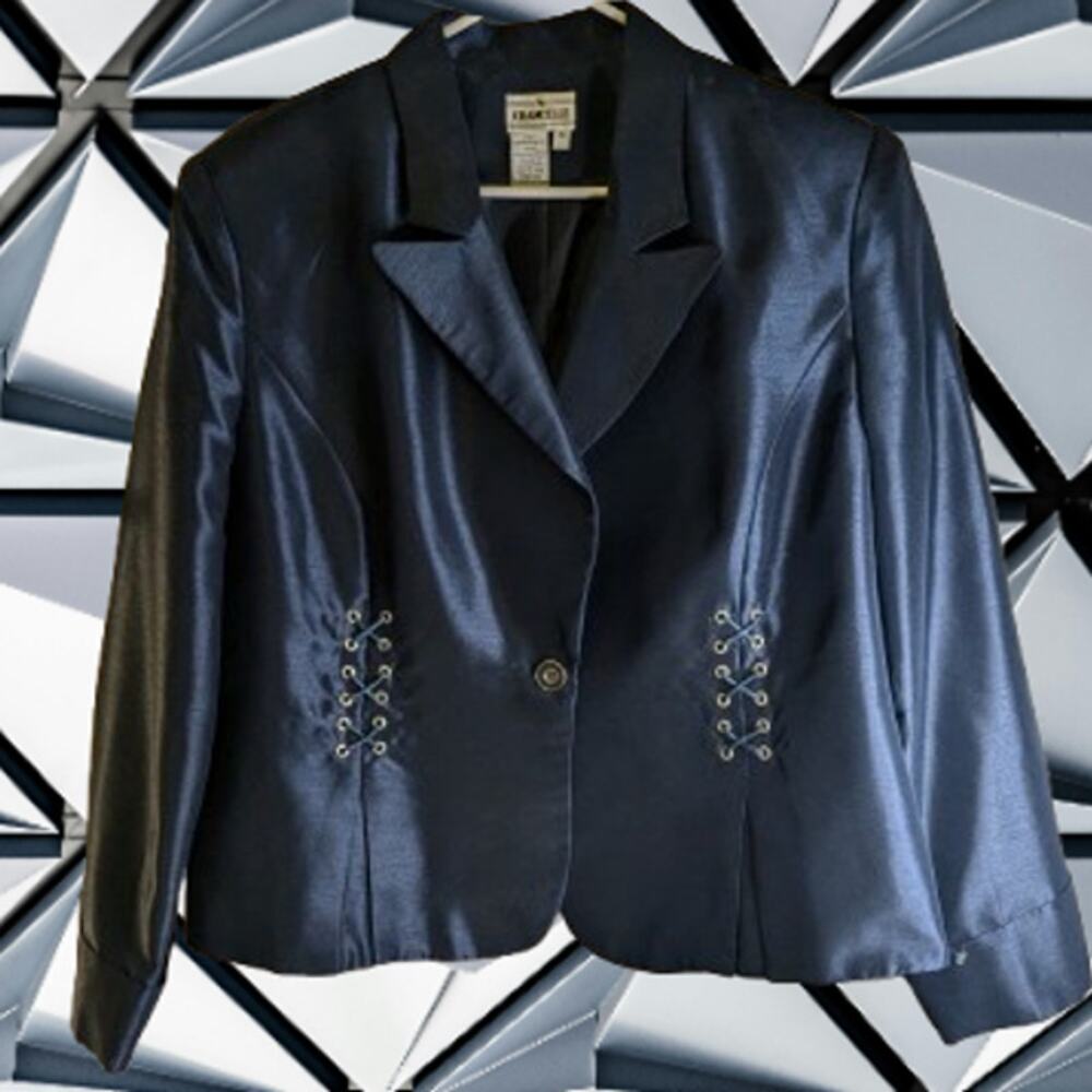 Chancelle 16 vintage blue polyester lined button front woman's blazer.
